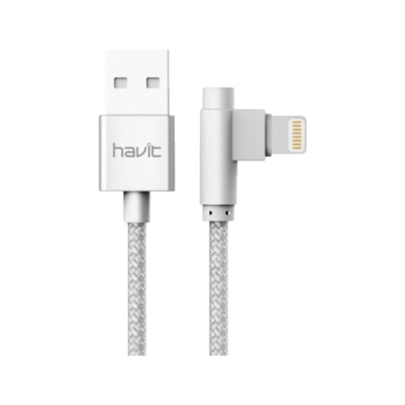 CABLE DE DATOS TRENZADO HAVIT CB8503 USB A LIGHTNING CODO BLANCO/PLATA
